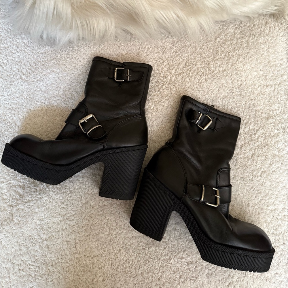 Black Heeled Boots with Buckle Details